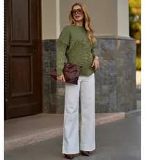 Blusa Suéter de Frio Tricot Feminina Manga Longa Canelado Estilo Oversized  Elegante Premium