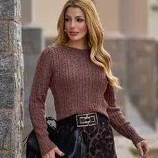 Blusa Feminina Estilosa Em Tricot Modal Com Tranças Texturizada Inverno Roupa Feminina Elegante