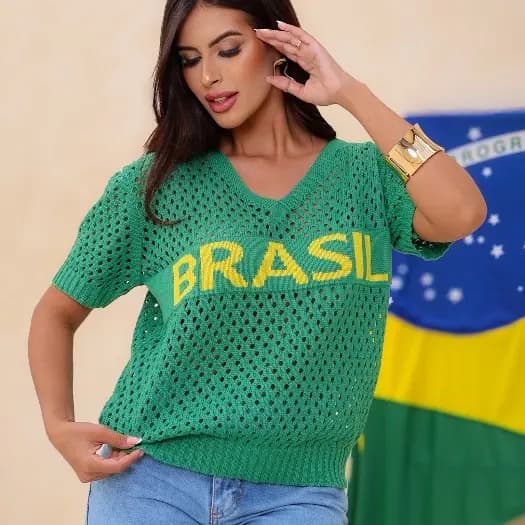 Blusa Tricot Feminina Brasil Camiseta Copa Fashion Blusa Feminina Estilosa Roupa Feminina Elegante