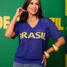 Blusa  Feminina Tricot Camiseta Brasil Copa Fashion Blusa Feminina Estilosa Roupa Feminina Elegante