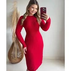 Vestido Tricot Modal Manga Longa Barra Vestido Feminino Roupa Elegante Inverno Moda Evangélica