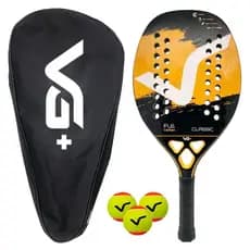 Kit Raquete de Beach Tennis Classic Full Carbon Laranja com 3 Bolas e Bolsa de Transporte VG Plus