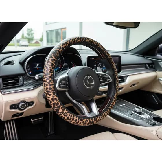 Capa Protetora de Volante Feminino Emborrachada Estampada Universal Fiat Honda Ford Hyundai  - Onça e Rosa