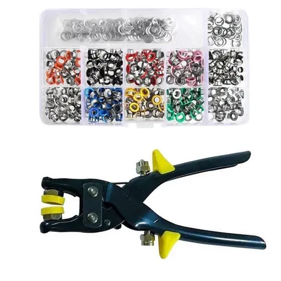 Kit Alicate 2 em 1 Aplicador De Botao Metal Tic Tac E Ilhós + Kit 400 Ilhós Coloridos