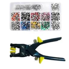 Kit Alicate 2 em 1 Aplicador De Botao Metal Tic Tac E Ilhós + Kit 400 Ilhós Coloridos
