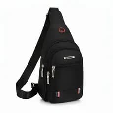 Mochila Transversal Masculina em Nylon Impermeável Reforçada Compacta com Saída para Fone de Ouvido