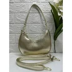 Bolsa Feminina Meia Lua Metalizada Alça Transversal