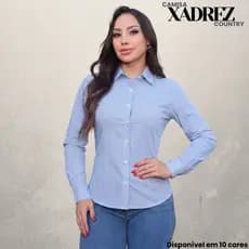 Camisa Xadrez Social Feminina Gola Colarinho Manga Longa Camisas Algodão Com Botões Variedade