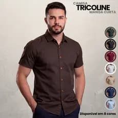 Camisa Social Masculina Manga Curta Tricoline Tecido Leve Social Báscia Dia a Dia Trabalho