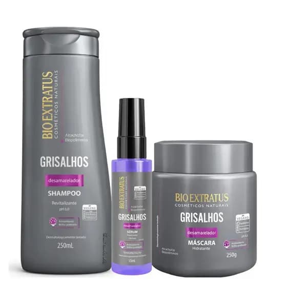 Kit Cabelos Grisalhos Bio Extratus 3 Produtos/Shampoo,Máscara e Sérum Reparador/Kit Desamarelador