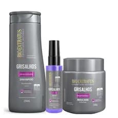 Kit Cabelos Grisalhos Bio Extratus 3 Produtos/Shampoo,Máscara e Sérum Reparador/Kit Desamarelador