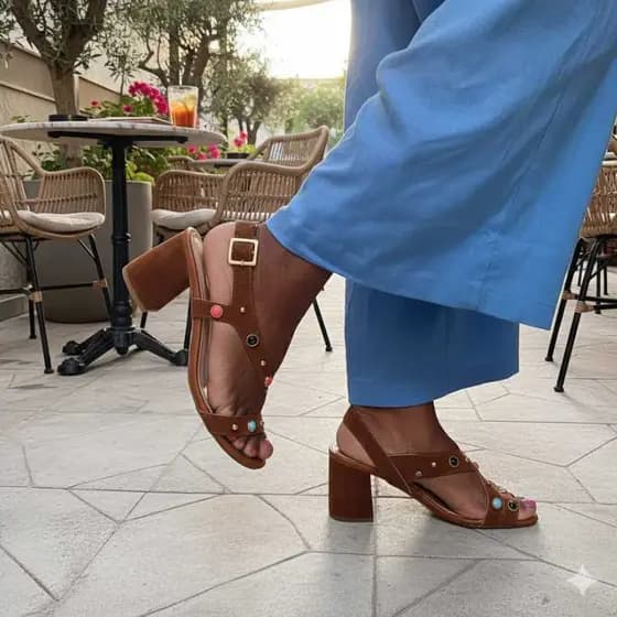sandalia femenina sandália feminina salto bloco 3cm transpassada com tachas palmilha confort