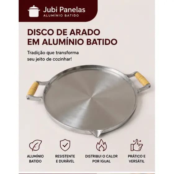 Frigideira Disco de Arado Grande em Aluminio Batido Fundido Chapa Grossa para Bife e Paella