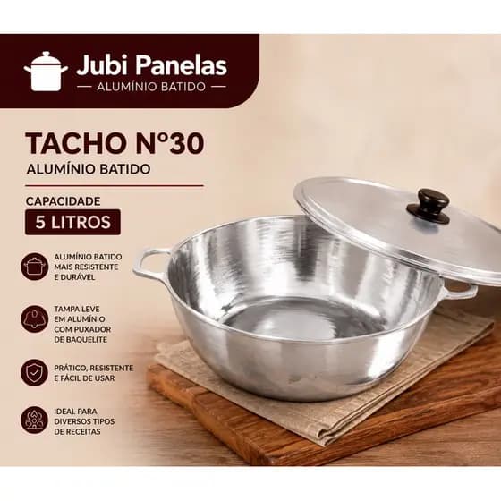 Tacho 30 Cm Aluminio Fundido Batido Cacarola Grosso Panela Ideal Para Doces e Comidas Típicas