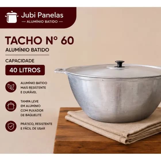Tacho Aluminio Fundido Batido Grande 60Cm  Cozinha Industrial ou Caseira