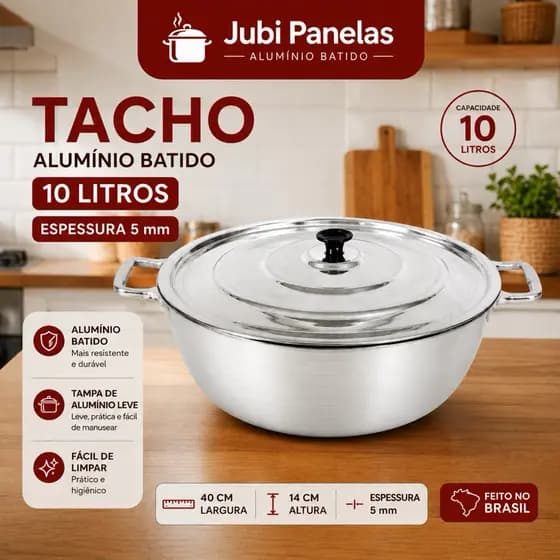 Tacho Nº40cm Alumínio Batido Fundido Grande Panela Grande Panela Funda Capacidade 10 Litros