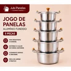 Jogo De Panela Com 5 Panelas De Aluminio Fundido Grosso Kit 5 Panelas Panela Grossa Cabo De Madeira