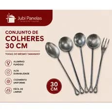 Kit 4 Colheres de Alumínio Batido 30cm + 1 Garfo Grátis para Cozinhar