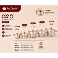 Jogo De Panelas Caçarolas Alumínio Grosso Fundido 5 Peças Reforçadas Com Tampa Alumínio Leve Kit