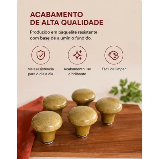 Kit 5 Pomel Puxador Multiuso Madeira Baquelite Para Tampa De Panela / Movés