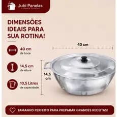 Tacho Panela Alumínio Reforçado Grossa Com Tampa Leve Alta Resistência 40cm Capacidade 10L