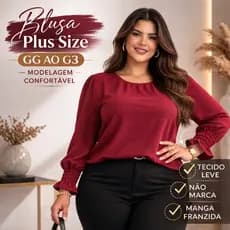 Blusa Feminina Plus Size Elegante Social Manga Longa Duna Premium Não Marca GG ao G3