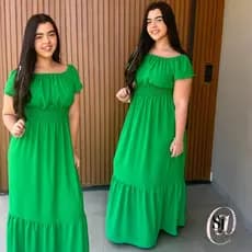 Vestido Longo Plus Size Ciganinha Ombro a Ombro com Lastex Tecido Duna