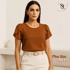 Blusa Feminina Plus Size Alfaiataria Social Manga Curta Princesa Elegante Sofisticada Tecido Duna