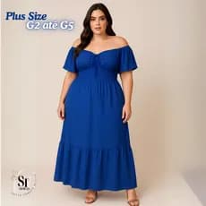 Vestido Longo Plus Size Elegante com Lastex na Cintura e Babado – G2 ao G5 Conforto e Estilo Moderno