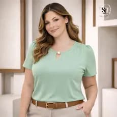 Blusa Feminina Plus Size Social Crepe Duna Gota Pérola Social Casual Não Amassa GG à G3 Sofia Torres