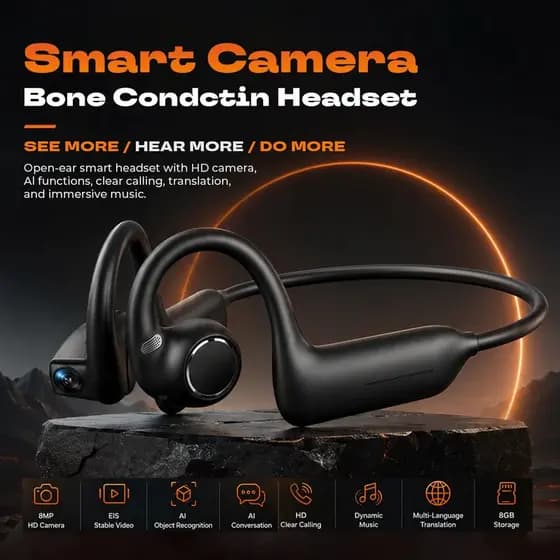 E12 Orelha Gancho Condução Óssea Fones De Ouvido Aberto Sem Fio Bluetooth 5.4 Esportes Com AI Tradutor Câmera HD Para Co
