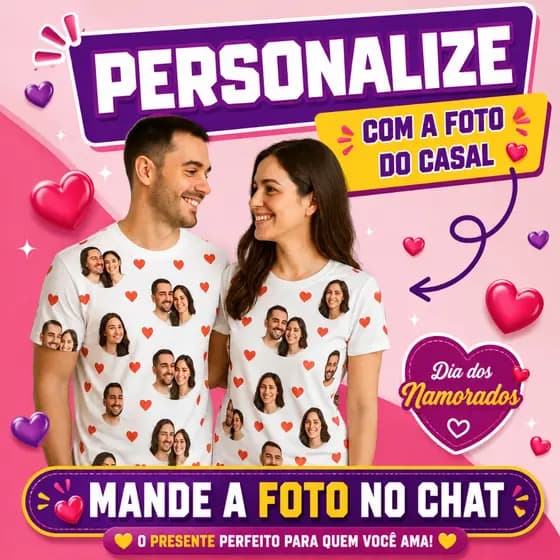 Pijama de Casal Personalizado com Foto ou Nome | Matching Love | Presente Perfeito CALÇÃO CAMISA
