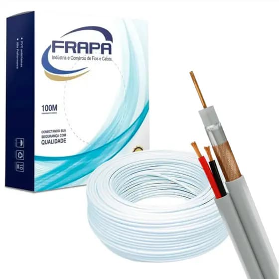 Cabo Coaxial 4mm Bipolar 2x26 Cftv Câmeras Segurança 80% 20 m Frapa