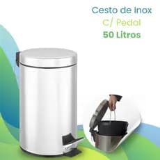 Lixeira Inox 50 Litros Com Pedal Cesto Balde Interno Removível Aço Inox