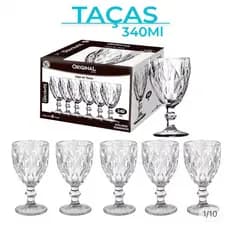 Jogo de Taças de Vidro Diamond 340ml  6 Taças -  Sofisticação e Elegância com Vidro Resistente