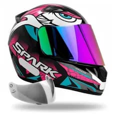 Capacete Ebf Spark Dragon Preto Rosa Mais Viseira Camaleão