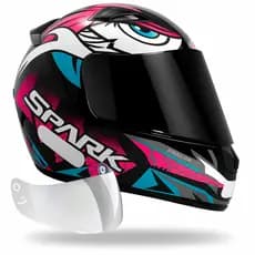 Capacete Feminino Moto Ebf Spark Dragon Preto Rosa Mais Viseira Colorida