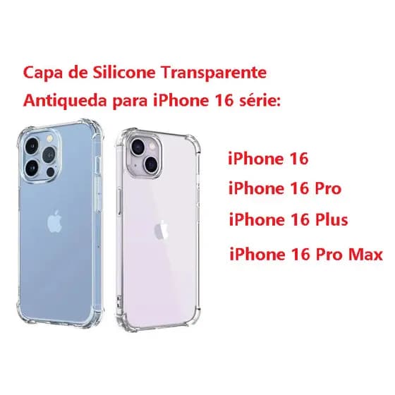 Capa de Silicone Transparente Antiqueda Para iPhone 16 ,  iPhone 16 Pro , iPhone 16 Plus , iPhone 16 Pro Max  - CP 026