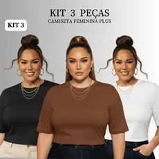 KIT 3 BLUSA PLUS FEMININA 100% ALGODÃO MANGA OVERSIZED LISA
