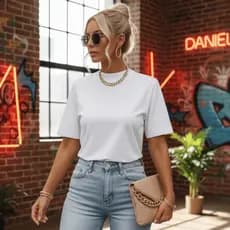 T-Shirt Feminina Gola Alta Com Manga Oversized Algodão Menegotti Básica Camiseta Moda Estilosa Preta Marrom Branca
