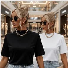 KIT 2 CAMISETAS FEMININA GOLA ALTA DIA A DIA 100% ALGODÃO MANGA OVERSIZED TECIDO PREMIUM VERAO