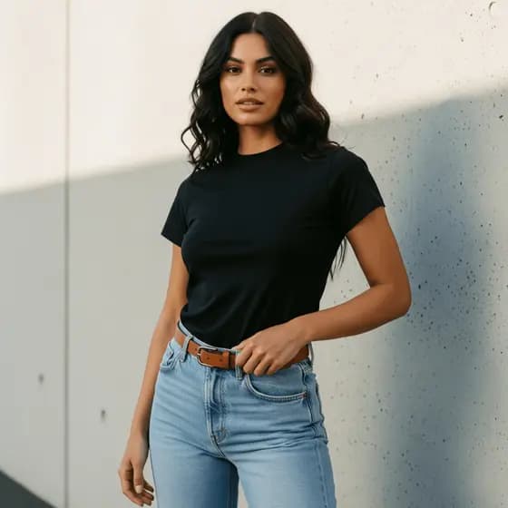 Blusa feminina T Shirt Camiseta 100% Algodão Manga Curta Básica Baby Look Preta F L Store
