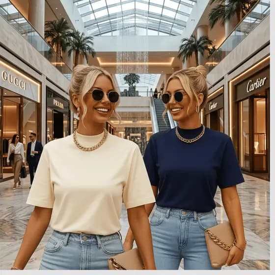 KIT 2 CAMISETAS FEMININA GOLA ALTA DIA A DIA 100% ALGODÃO MANGA OVERSIZED TECIDO PREMIUM VERAO
