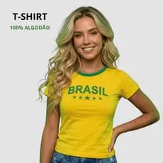 Camiseta Feminina Brasil Baby Look Copa do Mundo Verão 100% Algodão