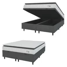 Cama Box Colchão Baú Casal King Molas Ensacadas City Pillow Top 193x203x64cm Cinza / Branco Hellen