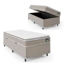 Cama Box Baú Solteiro Colchão D45 com Pillow Top Hellen Strong Bege 88x188x65cm Suporta até 150kg