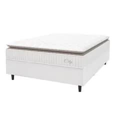 Cama Box Colchão Casal Molas Ensacadas City Pillow Top 138x188x61cm Branco / Bege Hellen