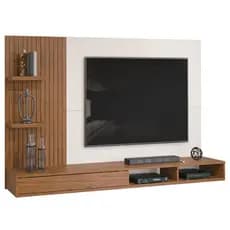Painel Para TV 1,90m Até 60 Polegadas Detalhe Frisado Com Nichos Abel Madeirado/Off White