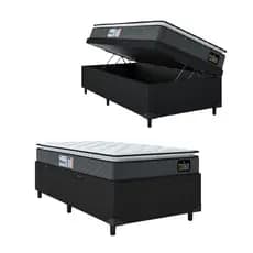 Cama Box Baú Solteiro Colchão Espuma D33 Pillow Top Millenium 88x188x60cm Cinza/Preto Hellen