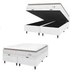 Cama Box Colchão Baú Casal Queen Molas Ensacadas City Pillow Top 158x198x64cm Branco / Bege Hellen